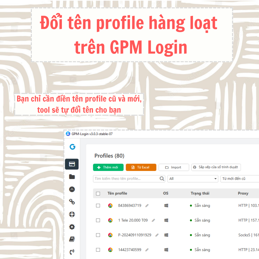 Tool đổi tên profile hàng loạt trên GPM Login - GPM Login Auto rename profile Tool