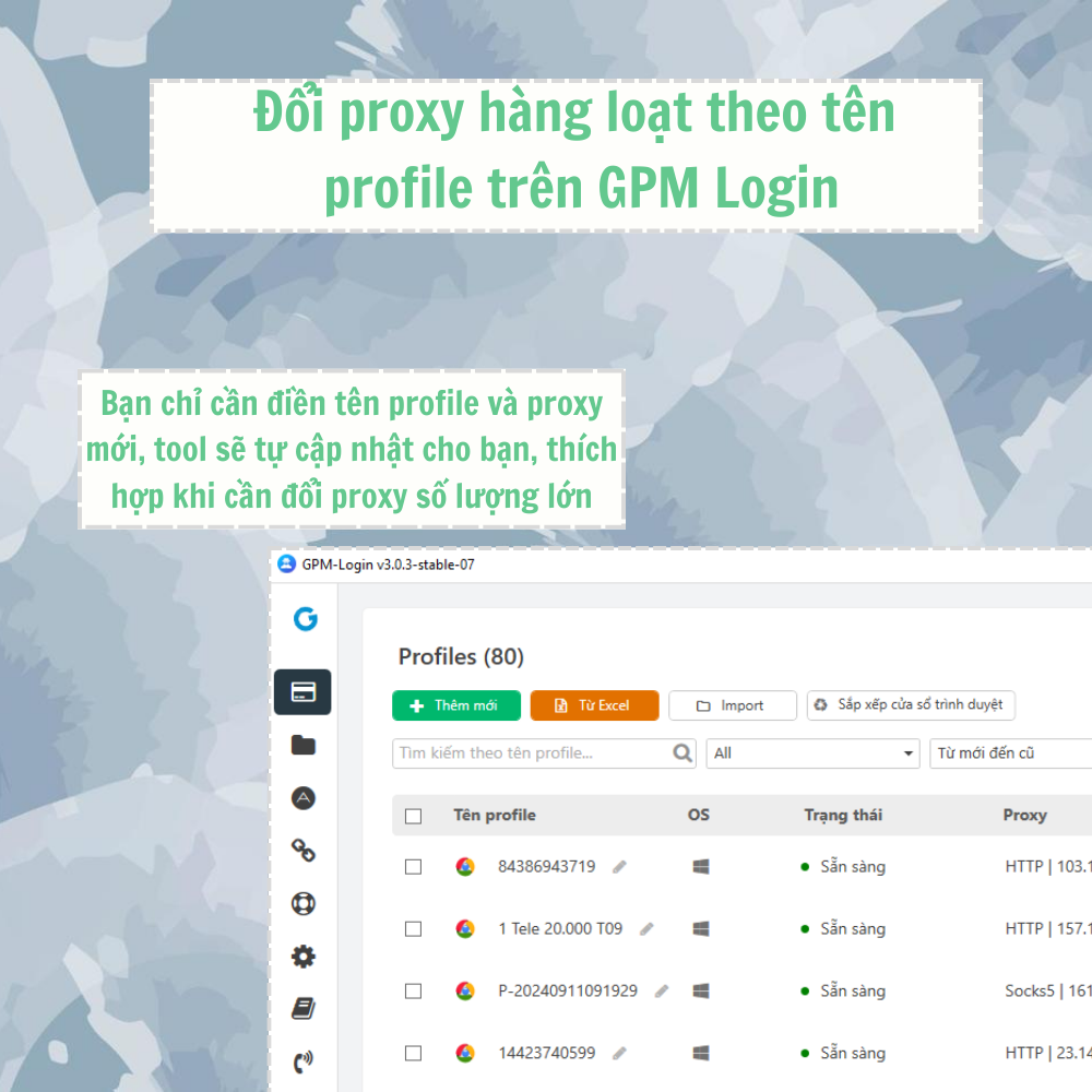 Tool đổi proxy theo tên profile hàng loạt trên GPM Login - GPM Login Auto update proxy based on profile name Tool