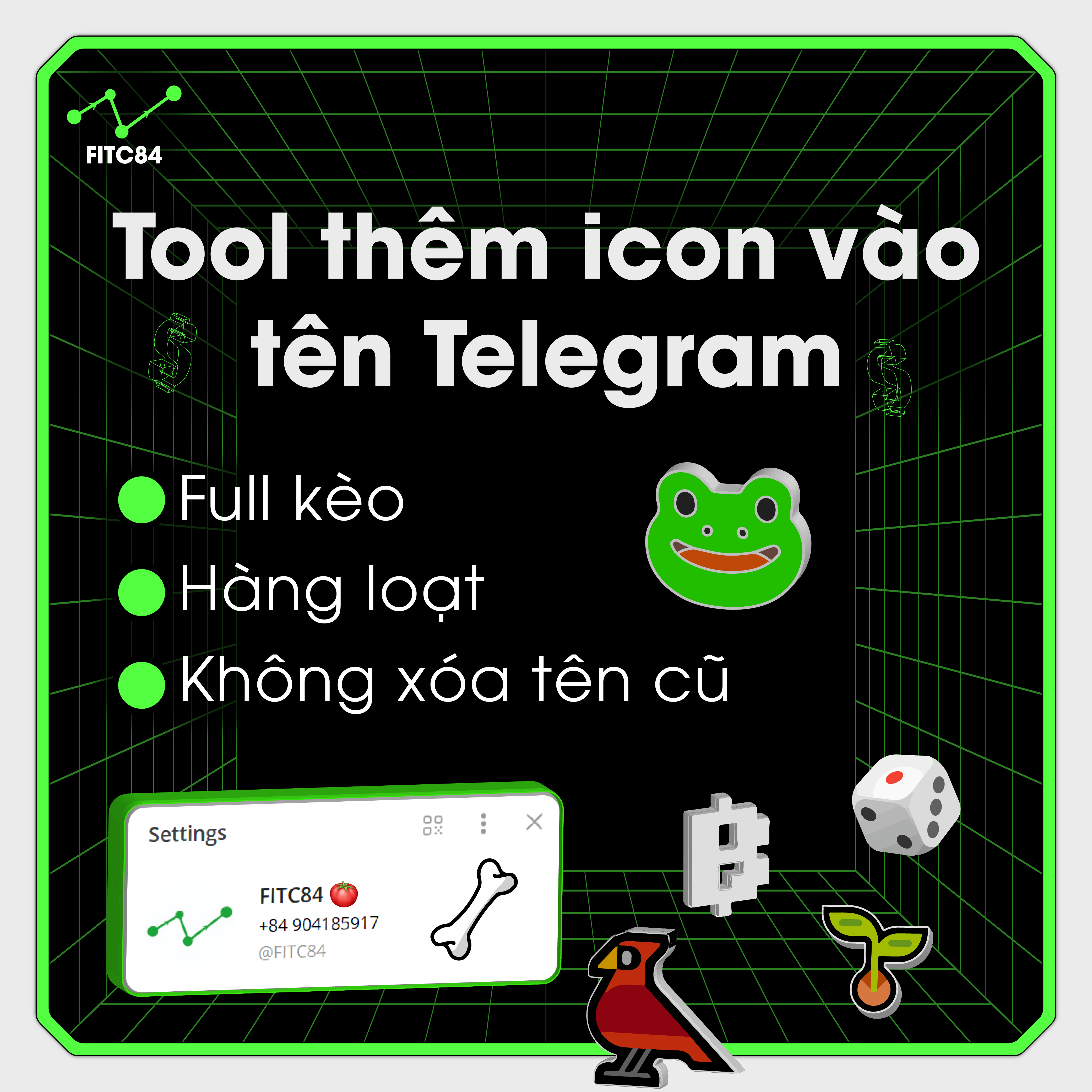 Thêm icon vào tên Telegram - Full kèo By FITC84 Team