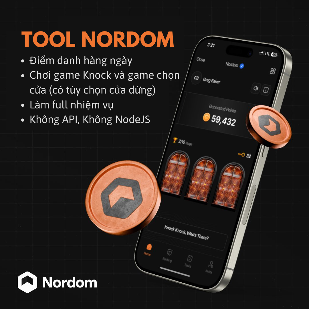 AUTOMATE NORDOM (Tự động claim daily, chơi game chọn cửa, làm task,...)