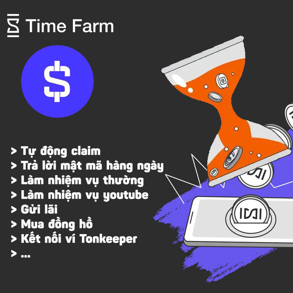 Airdrop TimeFarm(Claim, Chơi Giải Ngày, Làm Nhiệm Vụ Thường Và Youtube, Gửi Lãi Suất, Mua Đồng Hồ, Chạy Ref) - Tool tự động làm Airdrop Time Farm - Time Farm Trang Trại Thời Gian Automation Tool