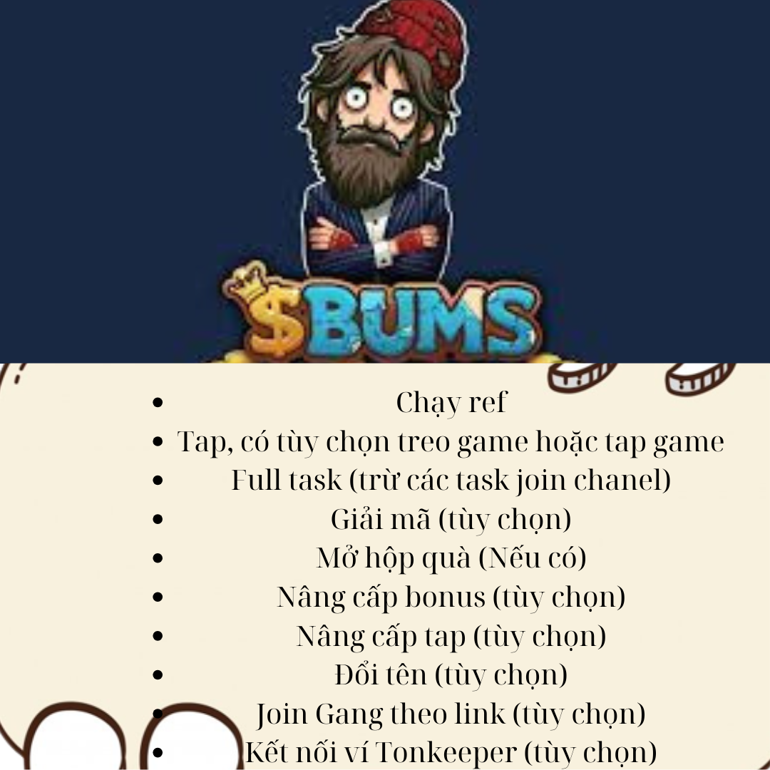 BUMS FULL (Chạy Ref, Tap, Join GangTap, Làm Nhiệm Vụ, Mở Hộp, Giải Mã Hình, Nâng cấp bonus, Nâng cấp tap) - Tool tự động làm Airdrop BUMS - FULL