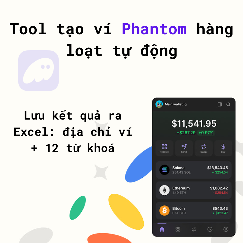 Tool tạo ví Phantom hàng loạt (Xuất ra excel từ khoá ví + Địa chỉ ví) - Auto Create Phantom Wallet Export Excel