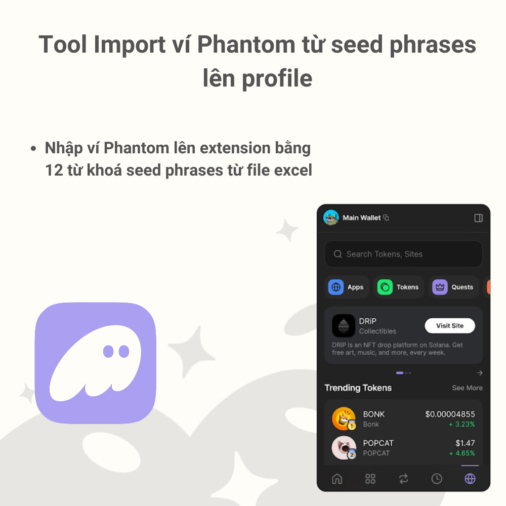 Tool nhập ví Phantom hàng loạt lên profile từ excel - Phantom Auto Import Tool From Excel