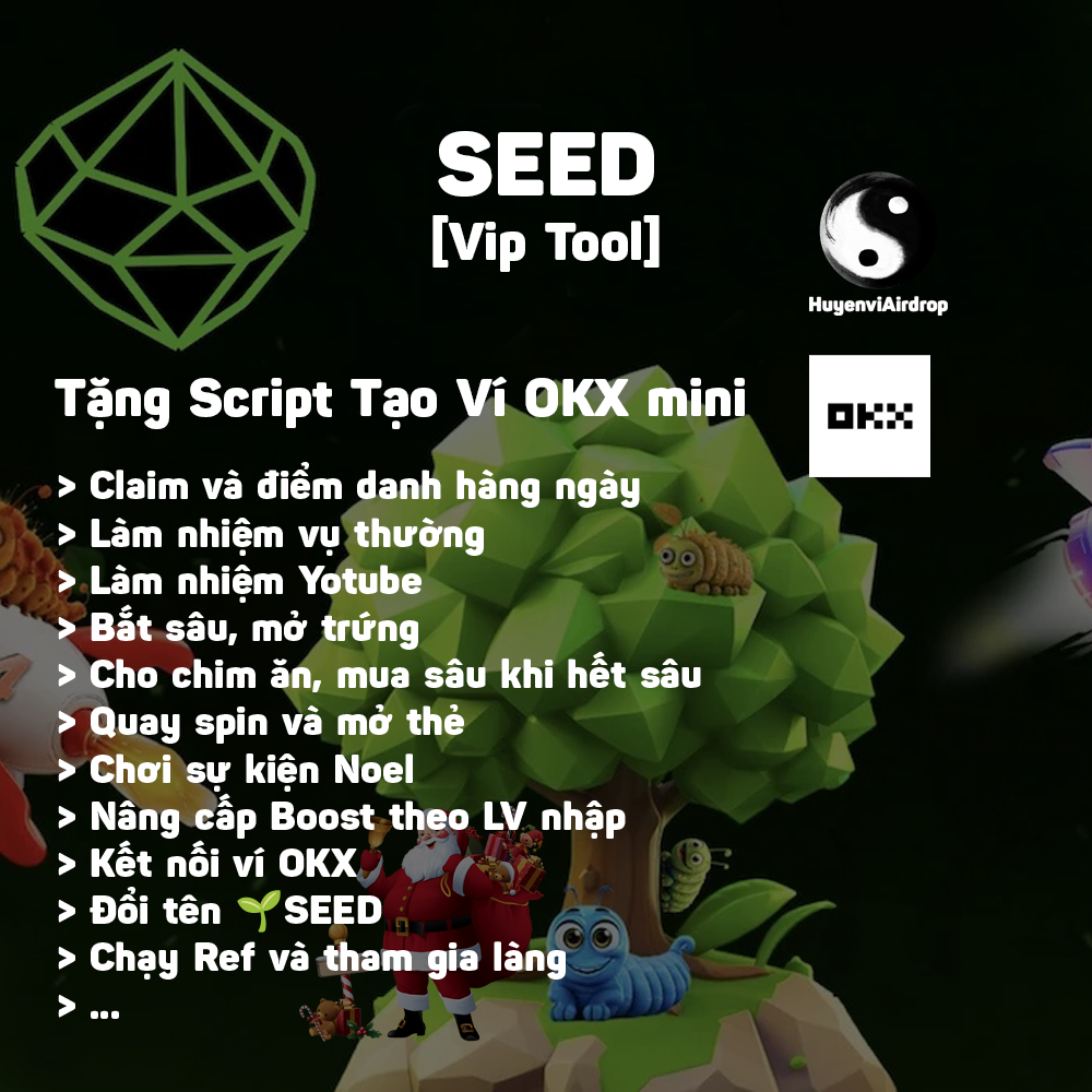 Airdrop Seed(Tự Động Claim và Điểm Danh, Làm Nhiệm Vụ Thường Và Youtube, Bắt Sâu, Nuôi Chim, Đổi Tên 🌱SEED, Nâng Boost, Chạy Ref, Join Làng) - Tool tự động làm Airdrop Seed - SEED Combinator Airdrop Automation Tool