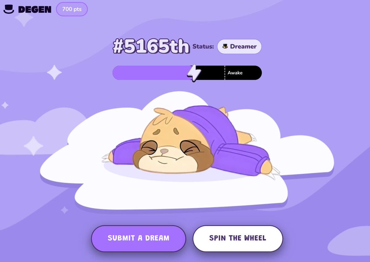 DREAM DEGEN FULL - REF , CONNECT WALLET , SPIN , SUBMIT DREAM , TASK